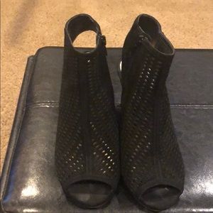 Black mesh open toe booties